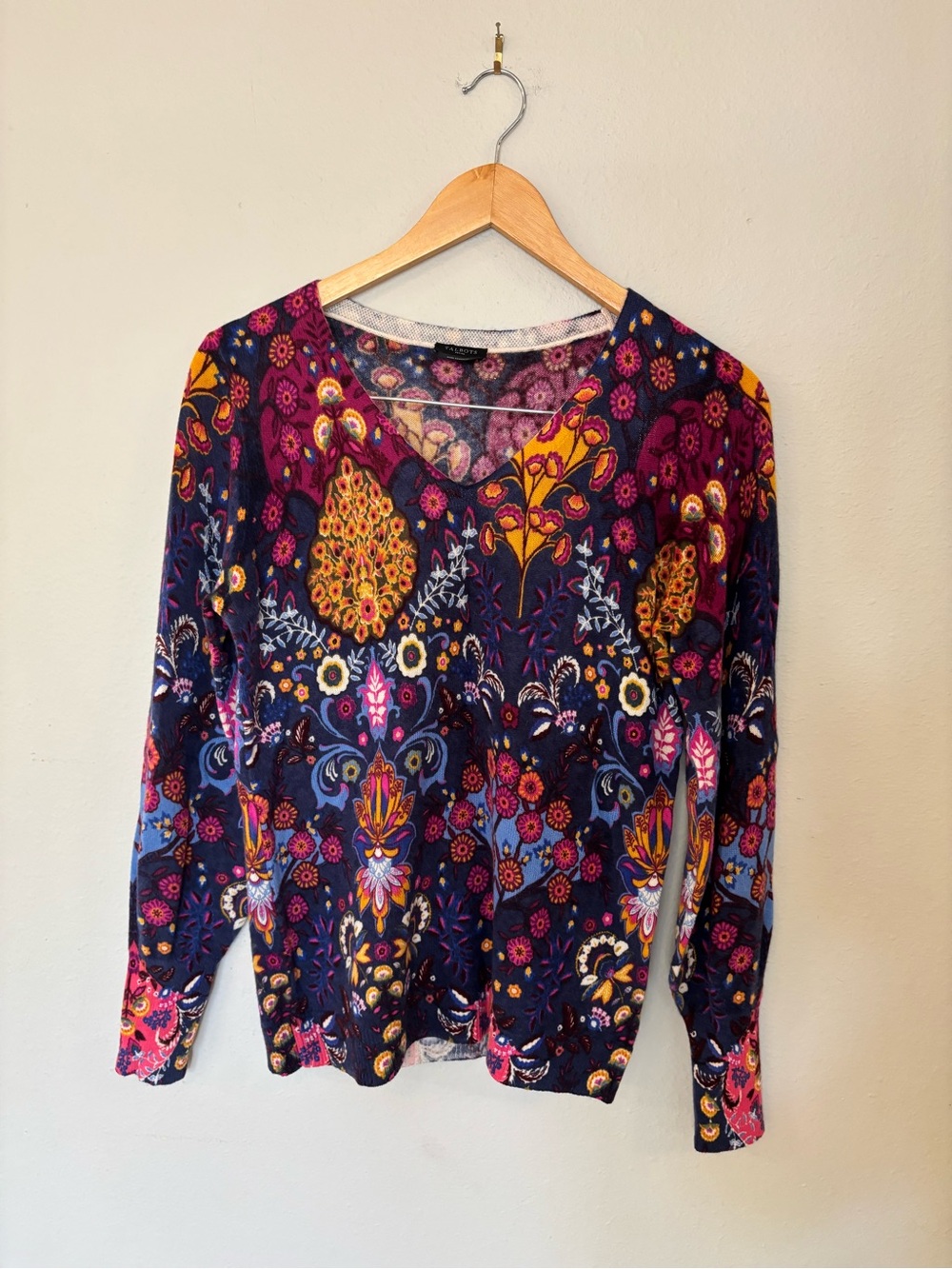 Talbots Navy V-Neck Long Sleeve Floral Print Top